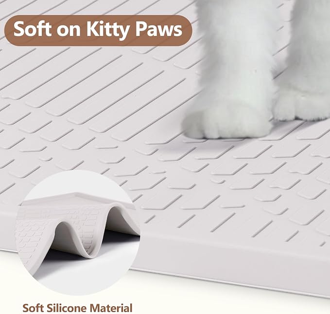 Silicone Cat Litter Box Mat 38'' x 25'' Cat Mat with Toy, White | Extra Large Litter Mat with lip, Non-Slip Waterproof Cat Litter Mat Litter Trapping Mat for Floor, Easy to Clean - Image 5