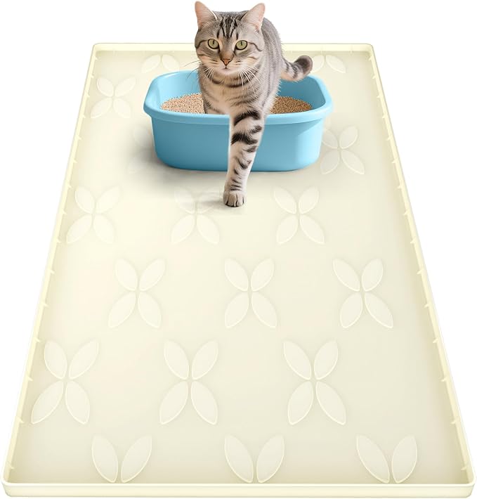 Cat Litter Mat, Large 34" x 22" Litter Box Mat, Waterproof Silicone Litter Mat for Litter Box, Non-Slip, Easy to Clean (Beige) by Honomastry