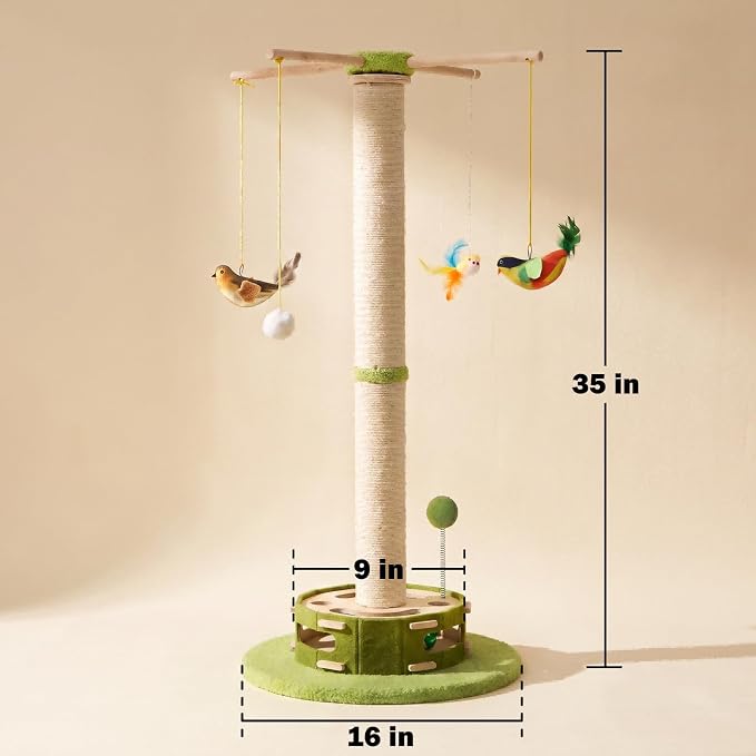 Tall Cat Scratching Post with Cat Puzzle Toys, Interactive Cat Toys | 40 cat toys, 35 Inch, Large Cat Post with Rotating Hanging Toys, Cat Toys for Bored Indoor Adult Cats, Stable, Sisal Rope - Image 7
