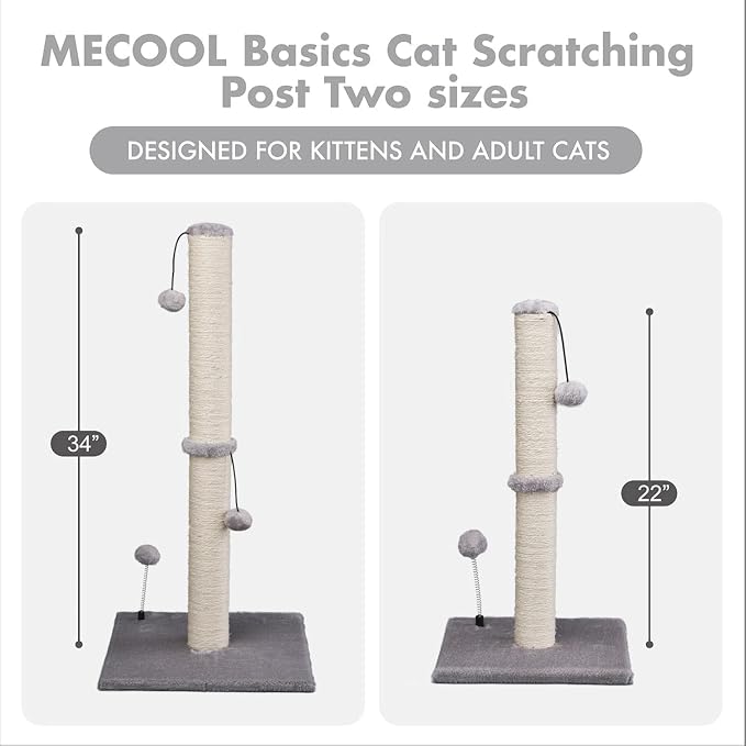 MECOOL Cat Scratching Post Premium Basics Kitten Scratcher Sisal Scratch Posts with Hanging Ball 22" for Kittens or Smaller Cats (22 inches for Kitten, Gray) - Image 6