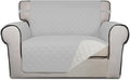 PureFit Reversible Quilted Sofa Cover Dog Couch Covers for Sofa, 28 in | Light Gray/Ivory, Water Resistant Couch Protector, Washable Pet Couch Cover with Non Slip and Elastic Straps For Kids by PureFit