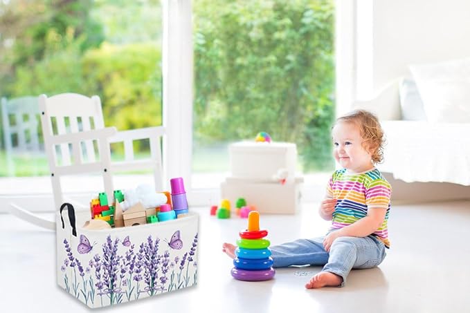 Sanjiaofeng Rectangular Kids Basket Flower Storage Bins,Girls Storage Basket with Handles.Clothers,Books,Kid's Gifts Bins. (lavender) - Image 6