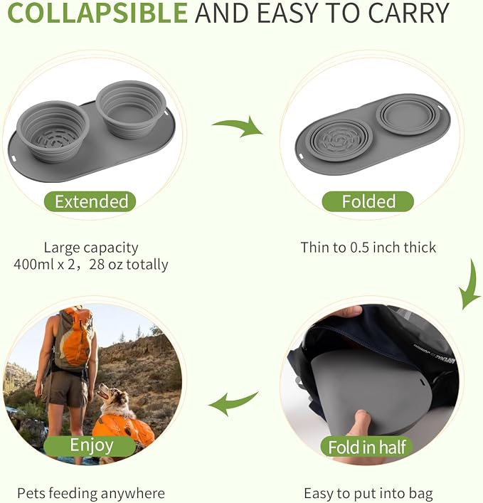 Puppy Dog Bowl,Travel Bowls Dog Food Bowls&Dog Water Bowls,No Spills,Collapsible Double Bowl,Suitable for Small and Medium Sized Dogs(Dark Grey) - Image 3