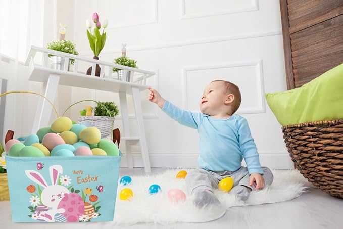 Sanjiaofeng Rectangular3Pack Easter baskets , Kids Easter Storage Bins Organizer.Boys and Girls,Easter Bunny Eggs Decor,Toys,Books,Easter Gifts . (3Pack Easter) - Image 3