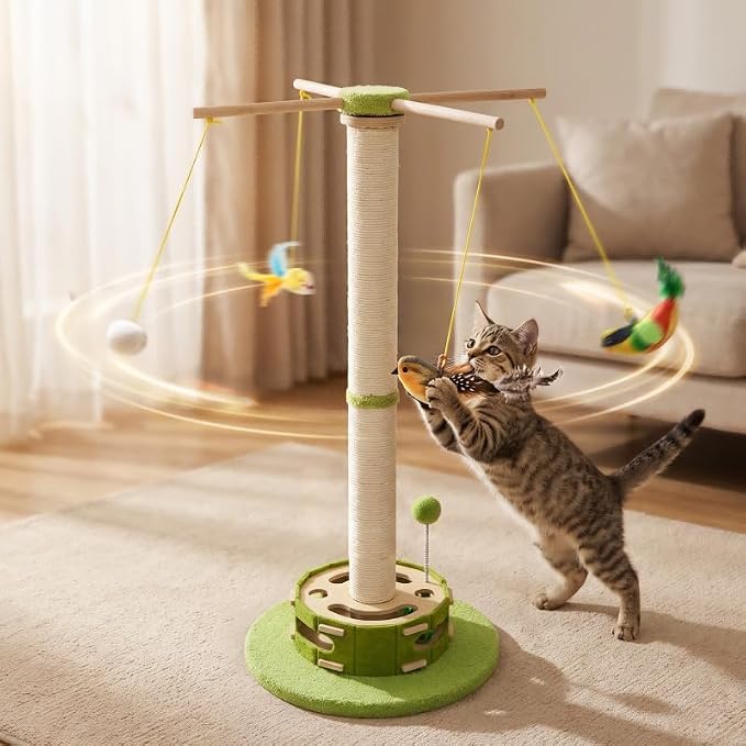 Tall Cat Scratching Post with Cat Puzzle Toys, Interactive Cat Toys | 40 cat toys, 35 Inch, Large Cat Post with Rotating Hanging Toys, Cat Toys for Bored Indoor Adult Cats, Stable, Sisal Rope - Image 4