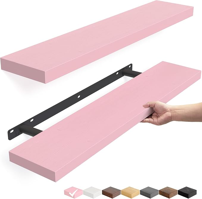 BAYKA Pink Floating Shelves 22.5in, Set of 2, Wall Mounted for Wall Decor | Easy Install, 22lbs Max Load, Hidden Bracket, Hanging Shelf for Books Nursery Plants Perfume Storage, Multi-Wall Compatible by Bayka
