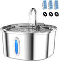 PEKTACO Stainless Steel Cat Water Fountain with 3 Filters, 3.2L/108oz | Cat drinking fountain, dishwasher safe, with triple filtration, quiet pump, and visible water window for cats and small pets by PEKTACO