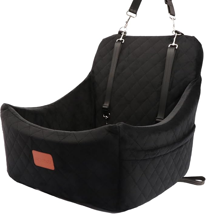 WOOAIDAGG Dog Car Seat for Medium Sized Dog,Pet Travel Car Bed with Seat Belt Channle,Fully Detachable and Washable Car Dog Seat with Adjustable Straps,3 Straps Easy to Install (Black) by WOOAIDAGG