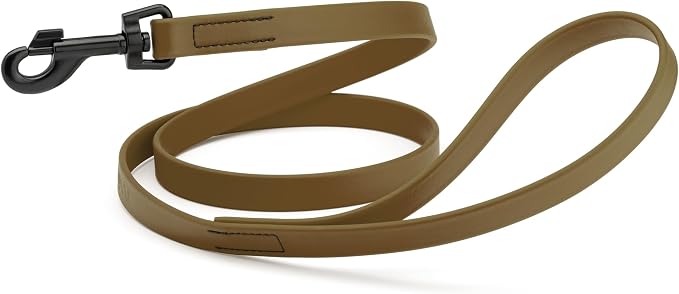 Dogline Biothane Waterproof Dog Leash Strong Coated Nylon Webbing with Black Hardware Odor-Proof Easy to Clean High Performance for Small or Large Dogs Made in USA 4 or 6 ft Lead, Coyote Brown by Dogline