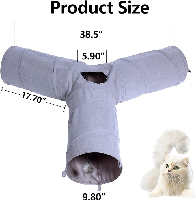 3 Way Collapsible Cat Play Tube Toys with Plush Ball, Indoor Play Tunnel for Puppy, Kitty, Kitten, Rabbit - Image 4