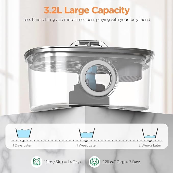 Cat Water Fountain Stainless Steel: 108oz/3.2L Automatic Pet Water Fountain | Dog Water Dispenser with Water Level Window - Water Fountainsfor Cats Inside with 8 Replacement Filters - Image 6