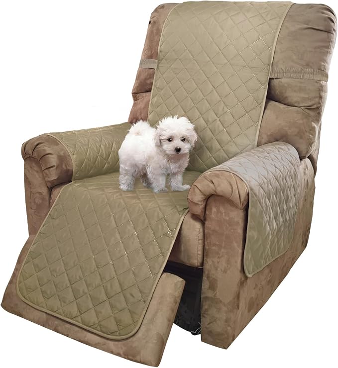 U-NICE HOME Reversible Recliner Chair Covers, Light Camel/Beige | 28''Recliner Cover for dogs Washable, Pet Friendly, Elastic Straps, Water Repellent, Diamond Quilted by U-NICEHOME