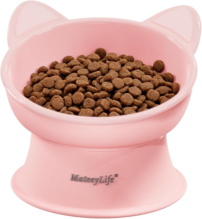 MateeyLife Raised Cat Bowls, Cat Food Bowl Elevated for Kittens & Small Dogs, 15°Tilted Protect Pets' Neck and Anti Vomiting, Whisker Friendly Food & Water Feeding Bowl, 6 oz Each - Pink by MateeyLife