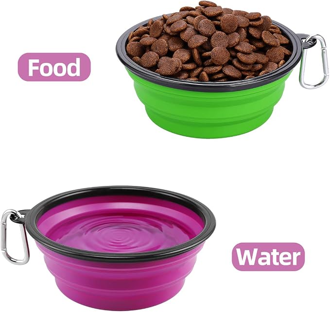 Kytely Large Collapsible Dog Bowls 2 Pack, 34oz Foldable Dog Travel Bowl, Portable Pet Water Food Bowl with Clasp, Pet Cat Feeding Cup Dish for Traveling, Walking, Hiking (Green+Purple) | Portable Dog Water Food Bowl with Clasp, Pet Cat Feeding Cup Dis... - Image 5