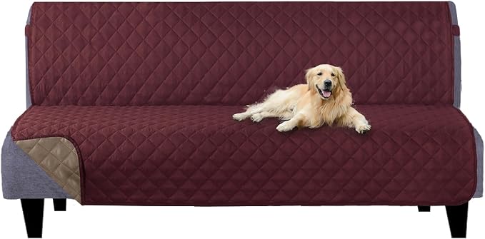 U-NICE HOME Futon Sofa Covers 68''Armless Couch Cover, Burgundy/Tan | Washable, Pet Friendly, Elastic Straps, Water Repellent, Furniture Protector Mat by U-NICEHOME