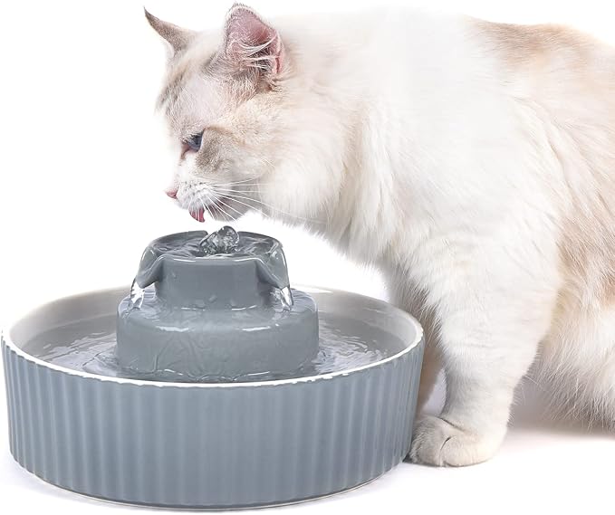 Pet Drinking Fountain: Cepheus 2.1L/71oz Cat Fountain-Automatic Water Fountain for Cats and Dogs with with Ultra-Quiet Pump(Grey) by Cepheus