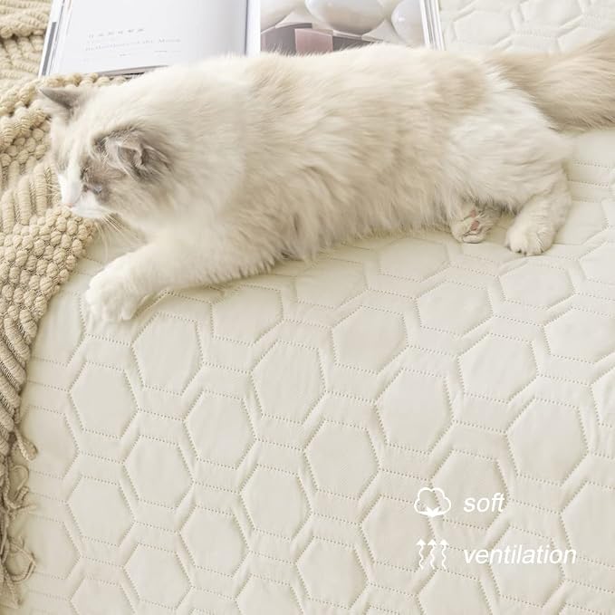 Tcksstex Waterproof and Anti-Slip Dog Bed Cover and Pet Blanket Sofa Pet Bed Mat ，car Incontinence Mattress Protectors Furniture Couch Cover for Most Cats Dogs, Pets （82x82- Ivory） - Image 5