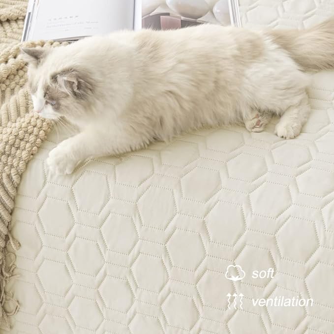 Tcksstex Waterproof and Anti-Slip Dog Bed Cover and Pet Blanket Sofa Pet Bed Mat ，car Incontinence Mattress Protectors Furniture Couch Cover for Most Cats Dogs, Pets（52x82-Ivory） - Image 5