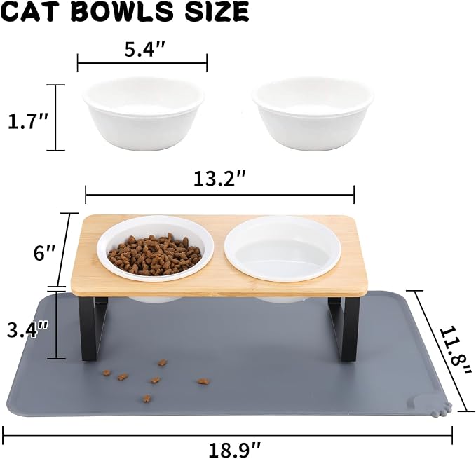Elevated Whisker Friendly Cat Bowls, 15 Tilted Stand Anti Vomiting Raised Dishes for Food and Water, Ceramic Bowls for Cats and Puppy,Bamboo - Image 5