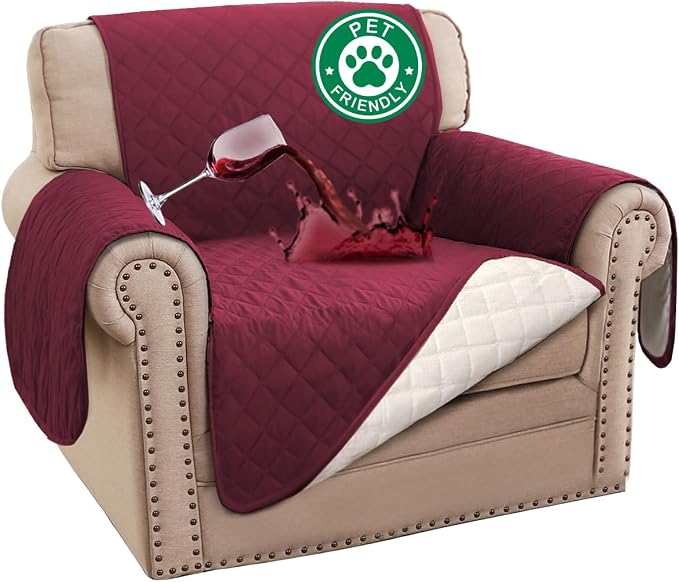 Turquoize 100% Waterproof Sofa Covers Chair Cover Slipcover Couch Protector Triple Non-Slip Sofa Slipcover for 1 Cushion Furniture Protector for Pets, Kids,Dog (Chair 23", Burgundy) by Turquoize