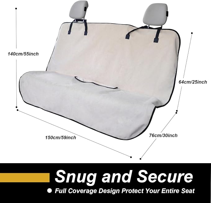 Back Seat Cover for Car Trucks Van SUV Jeep,Waterproof Rear Bench Towel Seat Covers for Dogs and Kids,Automotive Backseat Protector (Off-White) - Image 4