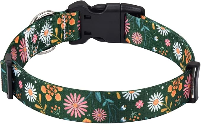 Mihqy Dog Collar for Large Dogs, Floral Design, Dark Green Flower,L | Neck Fit 14.9"-24.8", Multiple Patterns，4 Sizes for Small Medium Large Dogs, Comfortable for Walks and Outdoor Hikes - Image 2