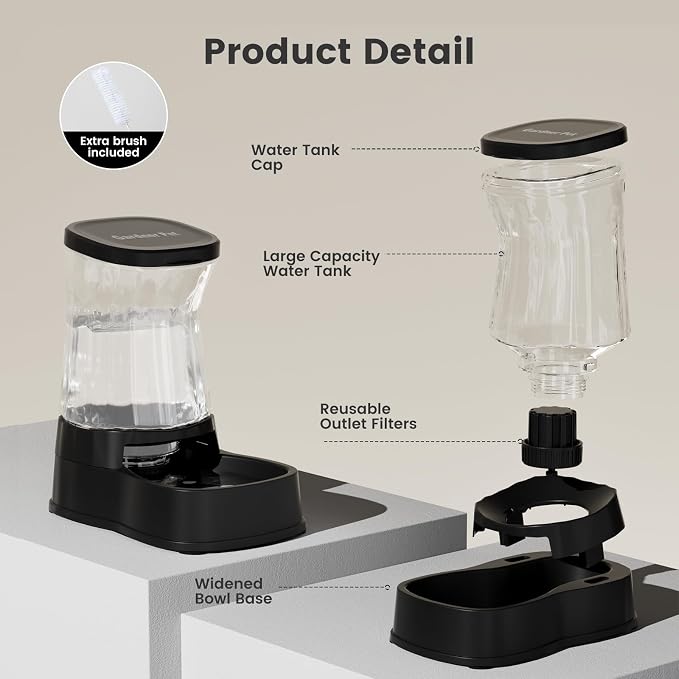 Gardner Pet Automatic Gravity Water Dispenser for Dogs, 1.0Gallon 100% BPA-Free Dog Water Bowl Dispenser, Pet Water Fountain Dispenser with Sponge Filter for Small&Medium Dogs, Cats, Puppies(Black) - Image 7