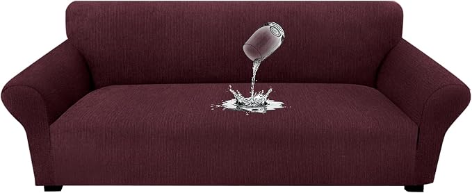Waterproof Couch Cover, Stretch Non-Slip Sofa Slipcover with Elastic Bottom that Stays in Place - Leakproof Furniture Protector for Kids and Pets - Washable (Sofa, Burgundy) by Unknown