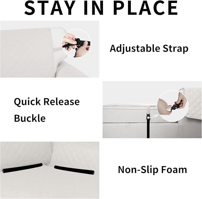 Easy-Going Reversible Chaise Lounge Couch Cover Water Resistant Sofa Cover Sectional L Shaped Sofa Slipcover with Adjustable Straps Furniture Protector for Dogs (115X34 in, Ivory/Ivory) | Machine Washable Slipcover For Dogs, Water Resistant Furniture M... - Image 3