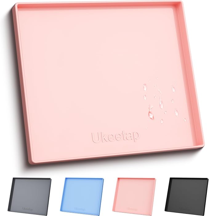 22" x 19" Extra Thick Silicone Mat Waterproof with Raised Edge, Pink | Under Sink Mat for Kitchen & Bathroom, Kitchen Cabinet Liner, Multi-Purpose for Storage & Protection by ukeetap