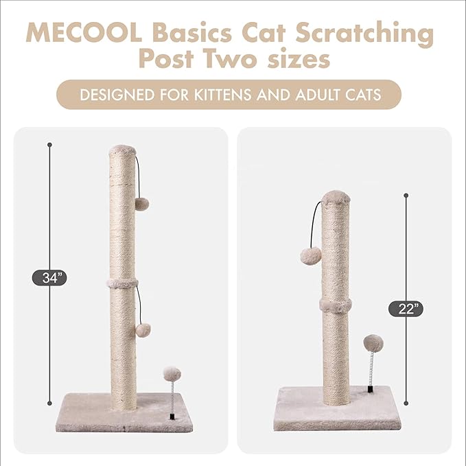 MECOOL Cat Scratching Post Premium Basics Kitten Scratcher Sisal Scratch Posts with Hanging Ball 22in for Kittens or Smaller Cats (22 inches for Kitten, Beige) - Image 6