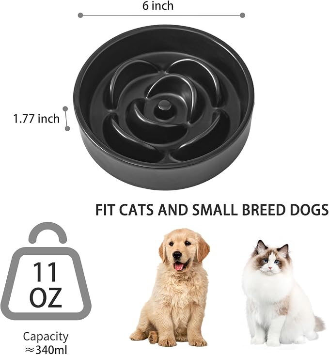6'' Ceramic Slow Feeder Dog Bowls - Petal Shape Modern Dog Food Dish for Cats and Small Breed Dogs, Puzzle Maze Bowl to Slow Down Eating, Anti-Gulping, Dishwasher & Microwave Safe, Black - Image 3