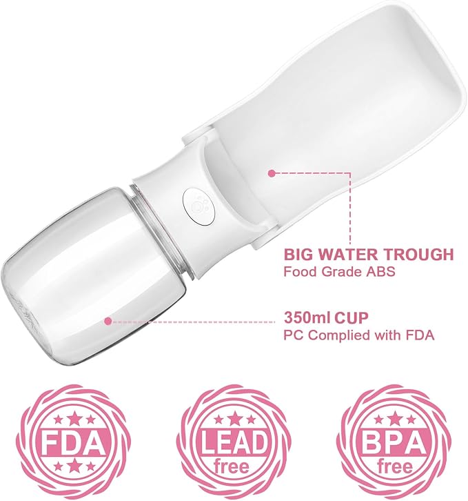 Portable Dog Water Bottle, Foldable Water Bottle for Dog, White, 12oz | Leak Proof Dispenser, Dishwasher Safe, Puppy Travel Water Bowl Fit for Cat, Rabbit, Small Animals Walking, Hiking, Travel - Image 2