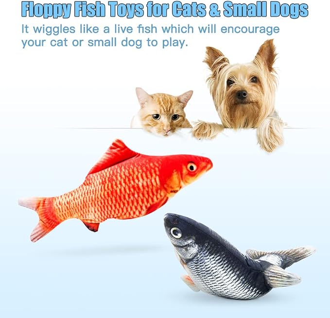TOOGE 2 Pack 9" Floppy Fish Cat Toys with SilverVine and Catnip for Indoor Cats for Small Dogs Interactive Automatic Flopping Kicker Toys for Cats Puppy (Red Carp + Carp) - Image 3