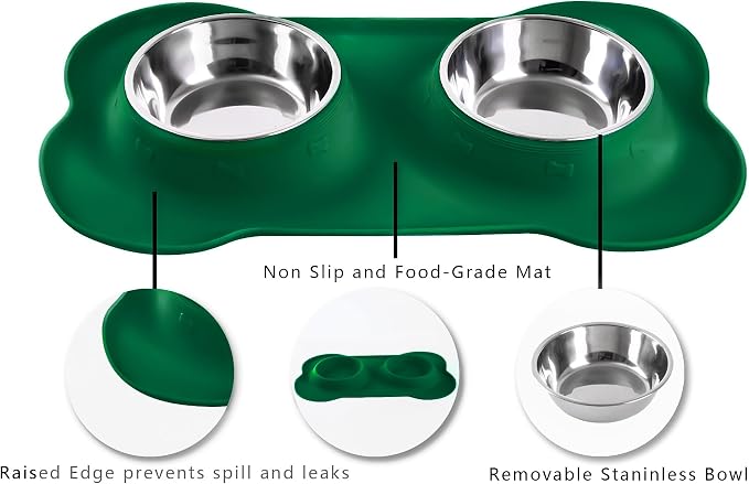 Hubulk Pet Dog Bowls 2 Stainless Steel Dog Bowl with No Spill Non-Skid Silicone Mat + Pet Food Scoop Water and Food Feeder Bowls for Feeding Small Medium Large Dogs Cats Puppies (Medium, Hunter Green) - Image 3