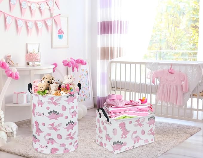 Rectangular Pink Baskets,Dinosaur Basket Cute Storage Basket Organizer for Kids Room Dinosaur Decor ,Clothers,Toys Box,Books,Kid's Gifts Storage. (Pink Dinosaur) - Image 3