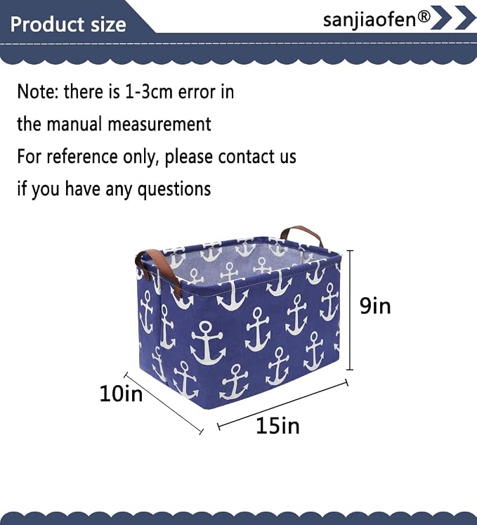 Rectangular Kids Storage Bins,Boys Baskets,Collapsible Anchor Organizer Bin with Handles for Nautical Nursery Decor,Clothes Storage,Book Basket,Gift Basket.( Anchor) - Image 4