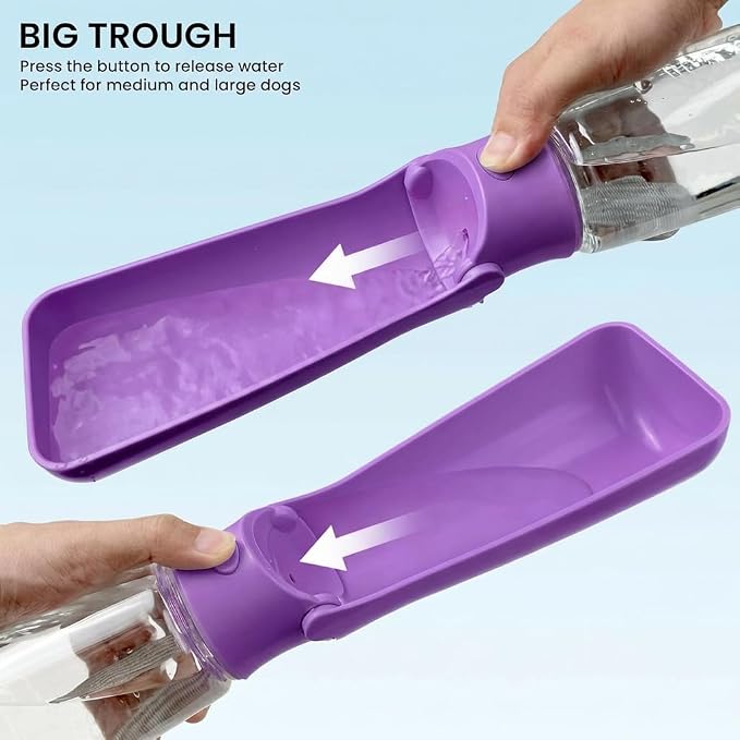 Portable Dog Water Bottle for Walking – 19oz / 12oz Foldable Pet Water Dispenser for Puppies, Medium & Large Dogs – Leak Proof Travel Water Bowl for Small Animals Dog Accessories (12OZ Purple) - Image 4