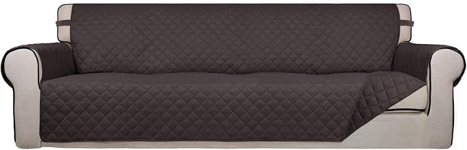 PureFit Reversible Quilted Couch Covers for Dogs Sofa Cover 4 Seater 88" | Chocolate/Chocolate, Water Resistant Couch Protector, Washable Pet Couch Cover with Non Slip and Elastic Straps For Kids by PureFit