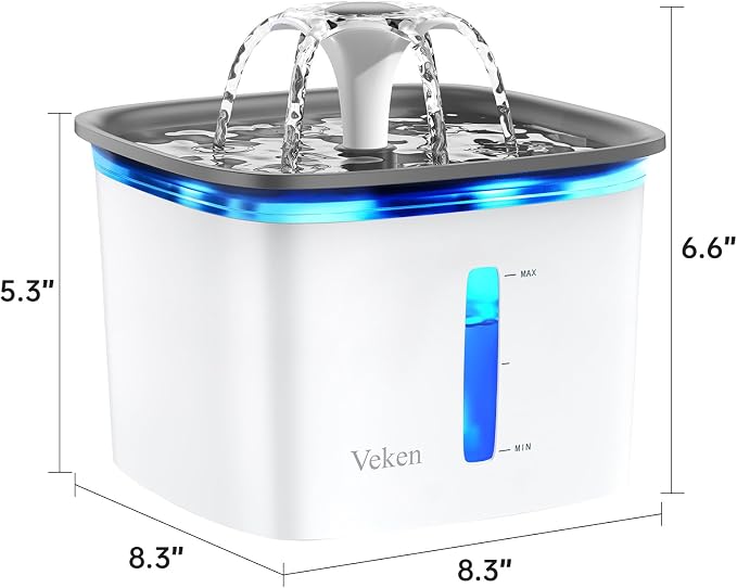 Veken Innovation Award Winner 95oz/2.8L Cat Water Fountain | Automatic Pet Fountain Dog Water Dispenser with Replacement Filters & Silicone Mat, Gift for Cats, Dogs (Grey, Plastic) - Image 8