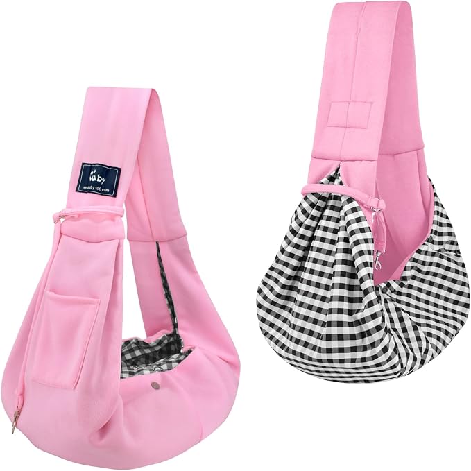 CUBY Dog and Cat Sling Carrier - Hands Free Reversible Pet Papoose Bag - Soft Pouch and Tote Design - Suitable for Puppy, Small Dogs Cats Outdoor (Pink, Unadjustable Strap) - Image 7