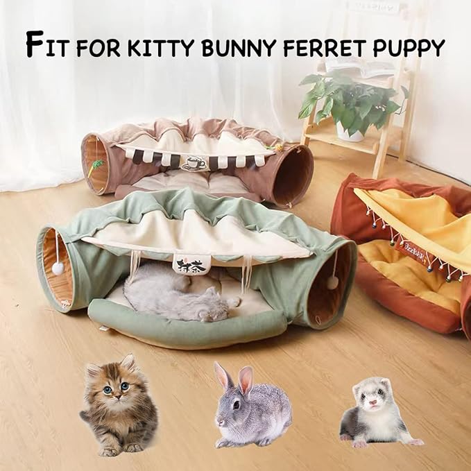 LEFTSTARER 2-in-1 Collapsible Cat Tunnel for Indoor Bed and Hideout - Pet Dog Rabbit Bunny Ferret Tunnel Tubes Toys with Removable Washable Mat, Tower Wheel Stuff - Image 5
