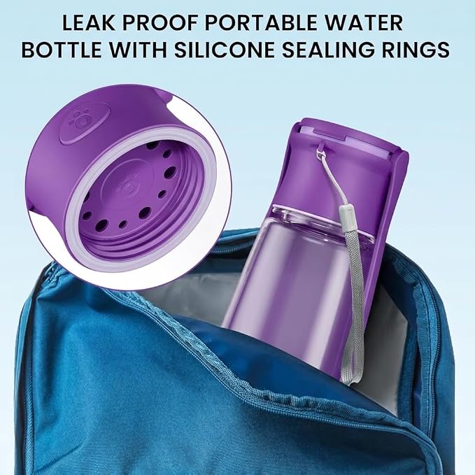 Portable Dog Water Bottle for Walking – 19oz / 12oz Foldable Pet Water Dispenser for Puppies, Medium & Large Dogs – Leak Proof Travel Water Bowl for Small Animals Dog Accessories (12OZ Purple) - Image 3