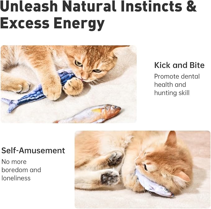 Petgravity Bite-Sized Realistic Flopping Fish Cat Toys, 3 Pack, Interactive Cat Toys for All Breeds, Tap-Activated 3 Flapping Mode, Sardine/Saury/Yellow Croaker, 7.1 Inches, with Catnip, Rechargeable - Image 6