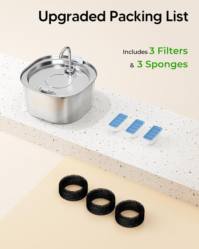 PEKTACO Cat Water Fountain, 3.2L Pet Drinking Fountain with 3 Filters | Stainless steel cat drinking fountain, dishwasher safe, with triple filtration, quiet pump, faucet for cats and small pets - Image 9