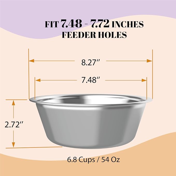 AVERYDAY 54oz Stainless Steel Dog Bowls Set, 2 Pack for Replacement Dogs Bowl Stand, 6.8 Cups Metal Dog Bowls, 8 Inch Medium Large Dogs Water Bowl for Raised Feeder with Opening 7.48-7.72" - Image 4