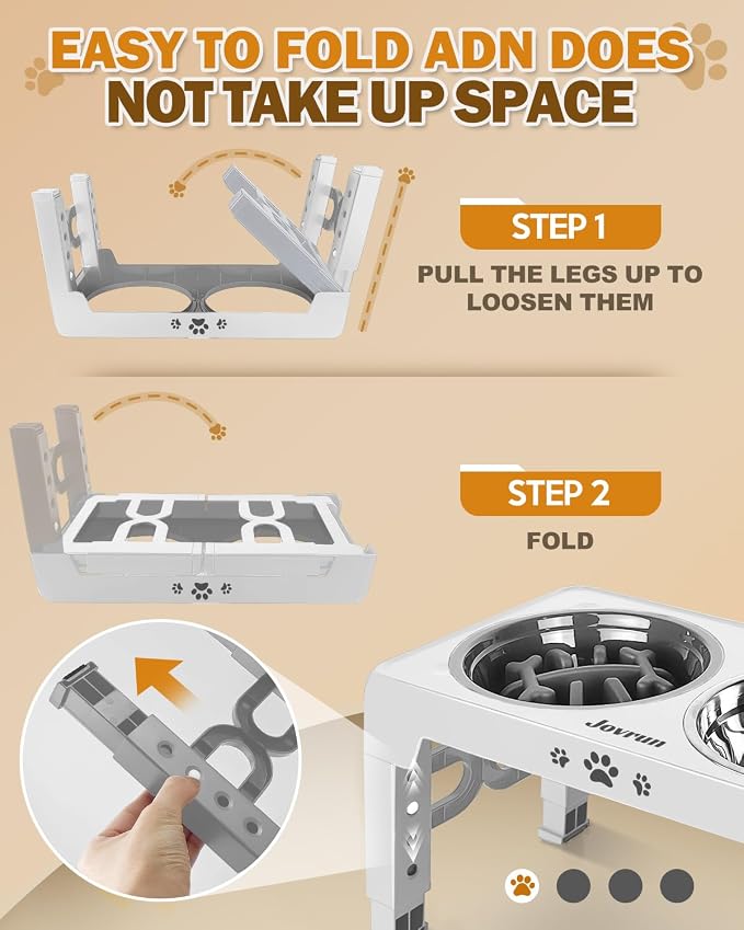 Jovrun Elevated Dog Bowls for Medium Large Size Dogs, Non-Slip Dog Feeder with 1*Stainless Steel Dishes & 1*Slow Feeder Bowl, 5 Heights Adjustable Raised Bowls to 3.15″-8.66″-9.84″-11.02″-12.2″ - Image 6