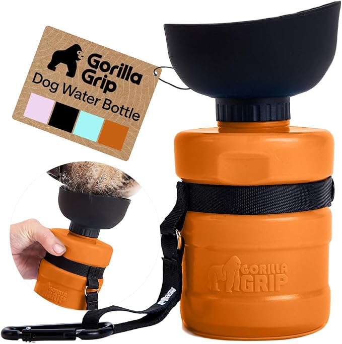 GORILLA GRIP Dog Water Bottle, Portable Water Bowl Dispenser for Dogs, 20 oz Leak Proof Pet Travel Squeeze Bottles, Food Grade Silicone, To Go Puppy Essentials, Hiking Camping Trip Accessories, Orange by Unknown