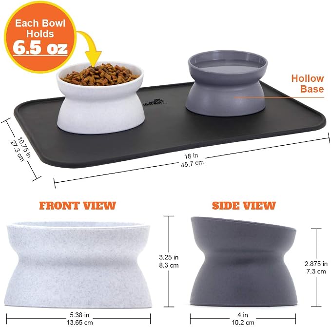 Kitty City Raised Cat Food Bowls and Mat Kit, Each Holds 6.5 Ounces- Pet Bowl for Dogs Cats and Pets, Model Number: CM-0297-CS01 - Image 2