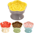 S&Q's CERAMICS Raised Slow Feeder Cat Bowl, Ceramic Elevated Food Bowl Small Dogs Slow Feeder, Flower Shaped Cute Pet Dish for Dry and Wet Food (Yellow, 5.8") by SQsCeramics